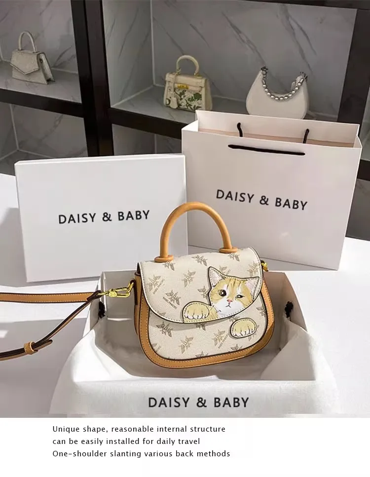

High Quality Exquisite Cute Cat Clutch Purse Fashion Letter Printing Square Bag Textured Women Handbag Shoulder Crossbody Bag