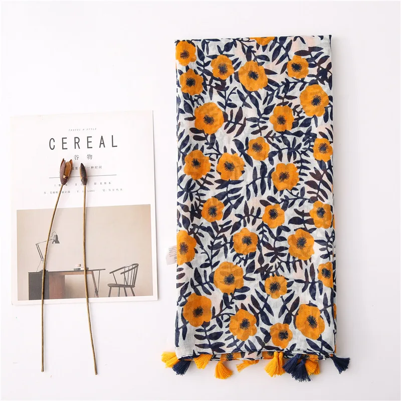 Japanese Style Artistic Small Fresh Cotton and Linen Scarf Retro Splicing Bohemian Cashew Print Scarf Beautiful Sunscreen Scarf