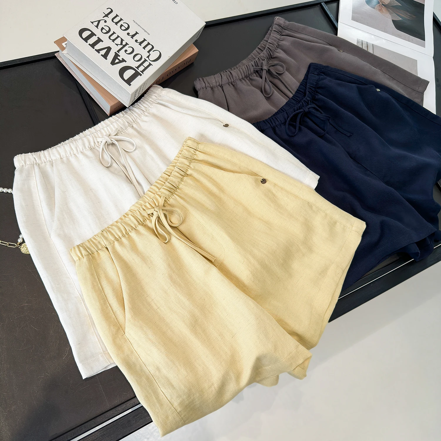 Linen Casual Breathable Shorts Summer New Style Cool Loose Waist Cover Hip Slimming Wide Leg Shorts Women's Fashion