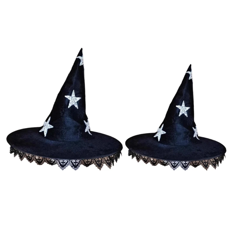 Unisex Halloween Wizard Witch Hat with Star Pattern Wizard Hat Adult Toddlers Cosplay Witch Festivals Party Tool