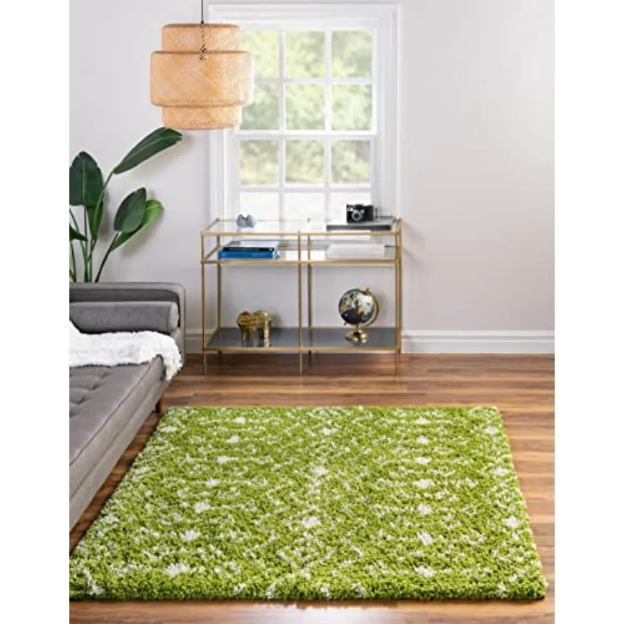 

Moroccan Trellis Shag Collection Rug 10' Square Green Shag Rug with Soft Textured Design Ideal for Living Rooms Kitchens and En
