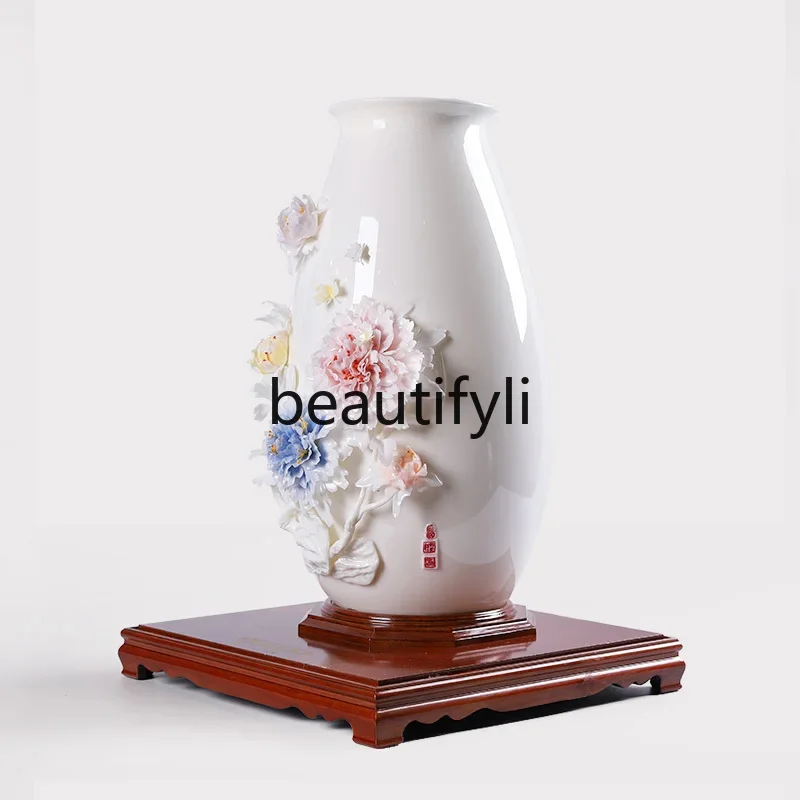 Dehua Ceramics Hand-pinched Peony Porcelain Flower Porcelain Crafts Arrangement Bogu Rack Ornament Gifts