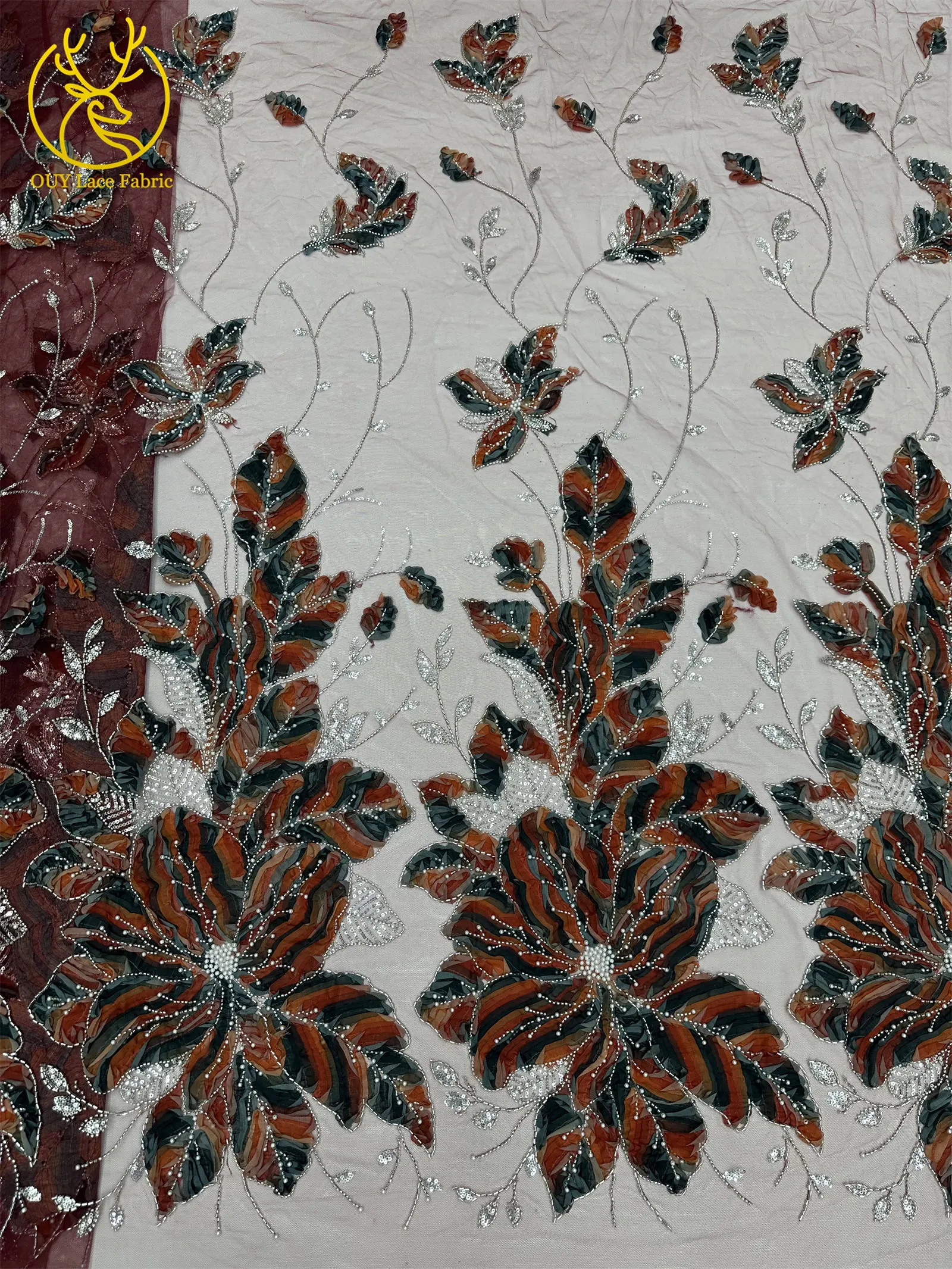 Modischer 3D Afrikanischer Perlen-Tüll-Stickerei-Spitzenstoff 2026 Hochwertige Französische Pailletten-Spitze für Nigerianische Hochzeitskleider zum Nähen – Detail 25