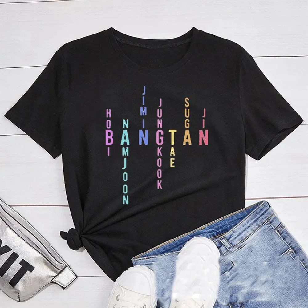 Bangtan Member Names T-shirt Jimin Jungkook Tae Suga Namjoon Hobi Jhope Casual Boy Korean Tshirt Women Men Tee Shirt Oversized