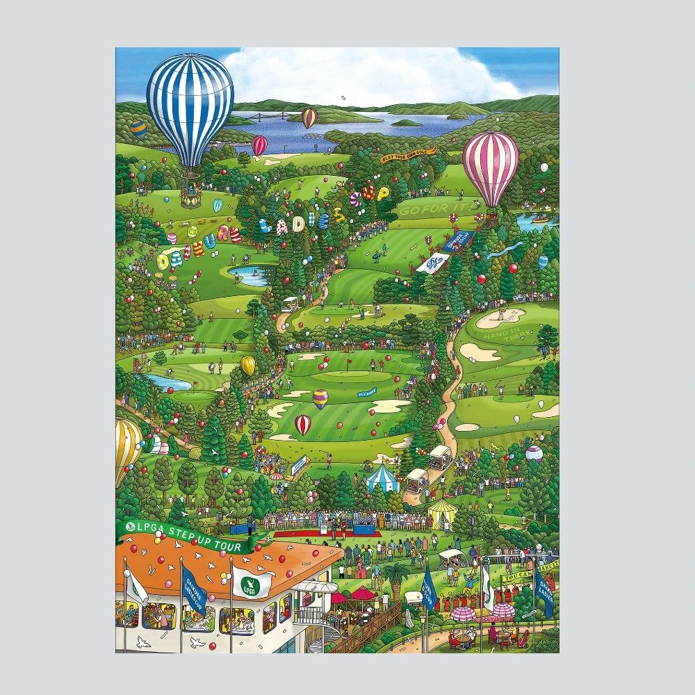 Oil Painting By Number DIY Wall Decor Cartoon Golf Course Hot Air Balloon Scenery for Game Room or Living Room Gift