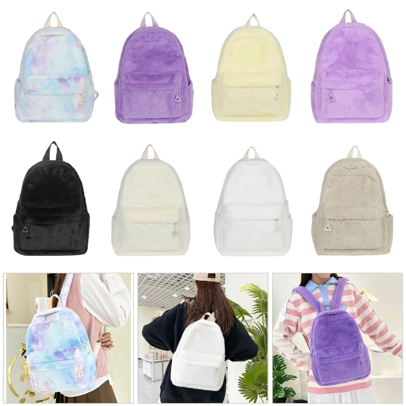 

Women Fluffy Plush Laptop Backpack Autumn Winter Student Girls School Bookbag Lady Casual Large Capacity Travel Rucksack Daypack