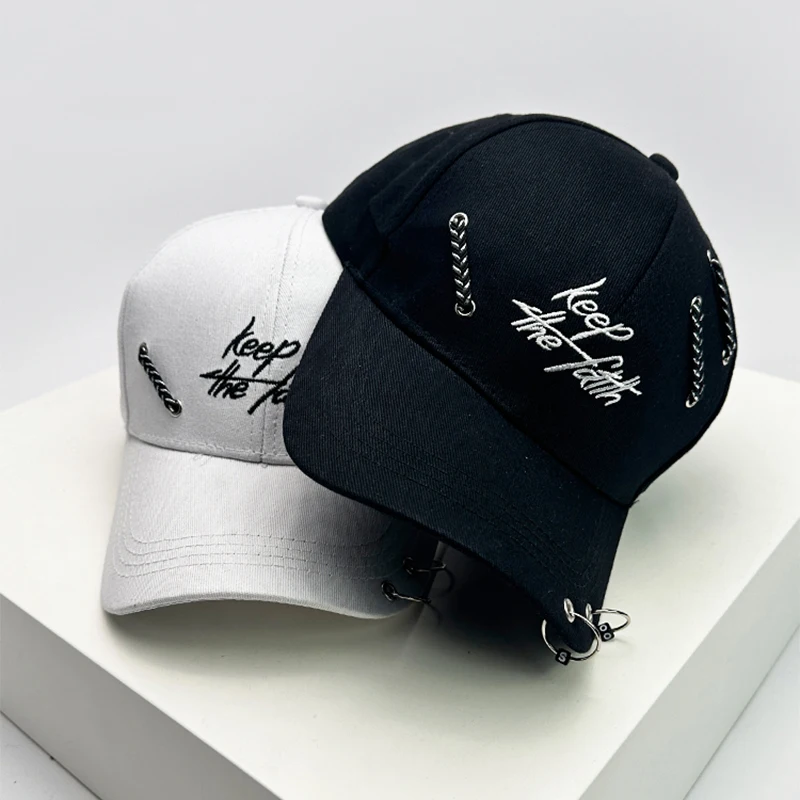 Chapéus de beisebol bordados para homens e mulheres, anéis e correntes de ferro, sombrinha respirável, bonés snapback, hip hop, versátil, moda