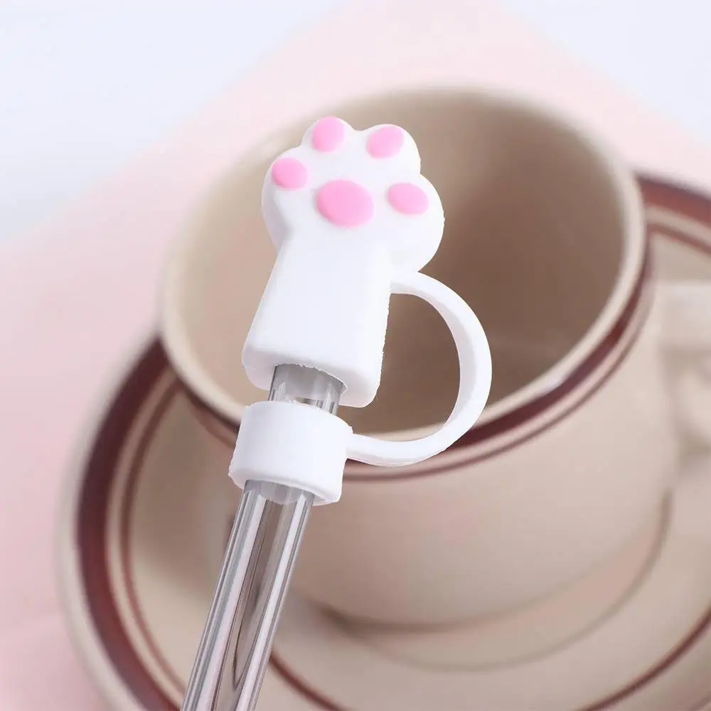 Cute 10mm Cat Paw Straw Cover Spill-Proof Dust-Proof Straw Topper Reusable Straw Tip 30&40 Oz Cup