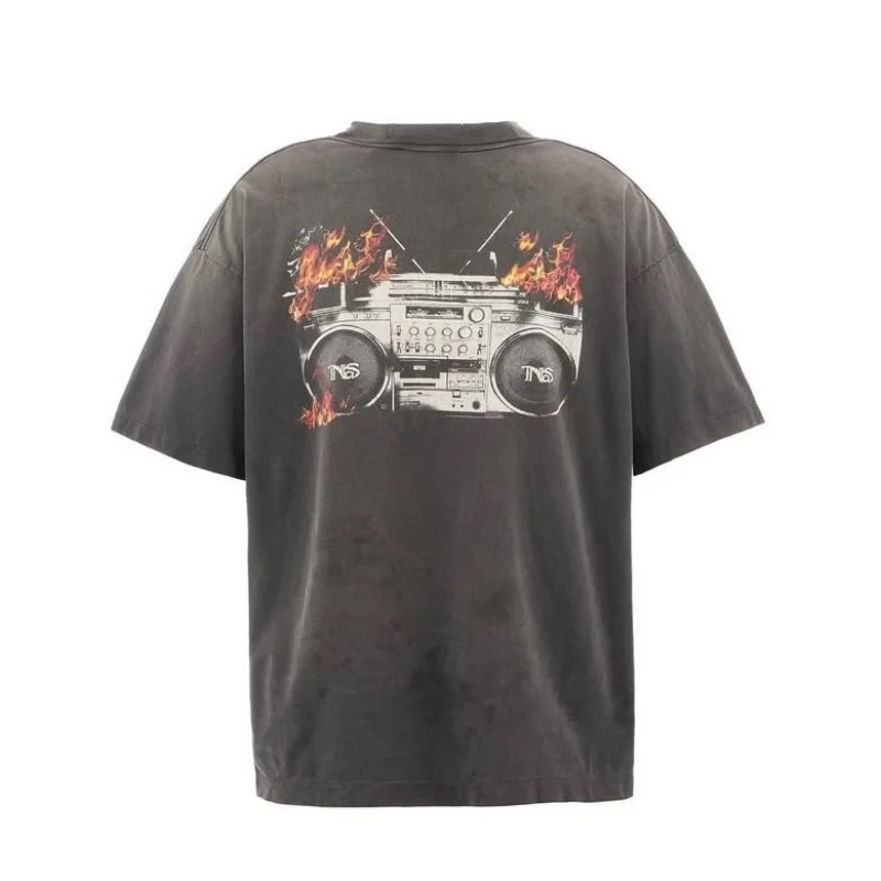 Premium Quality SAINT Cassette Flame Recorder Cassette Flame Washed Cotton Summer T-Shirt
