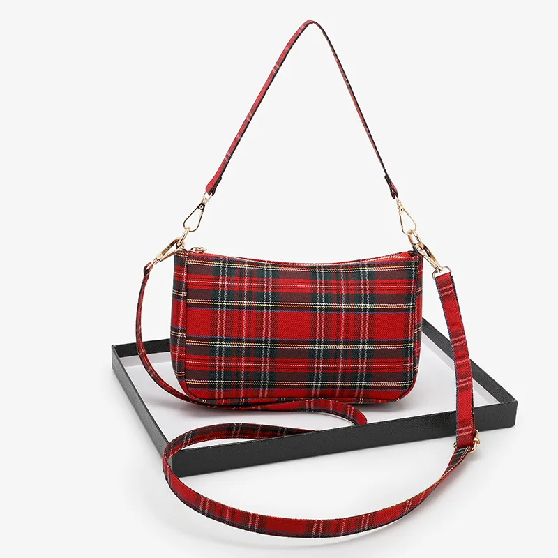 Bags for Women 2023 New Online Celebrity Plaid Baguette Underarm Canvas Bag Literary Retro Diagonal Shoulder Bag