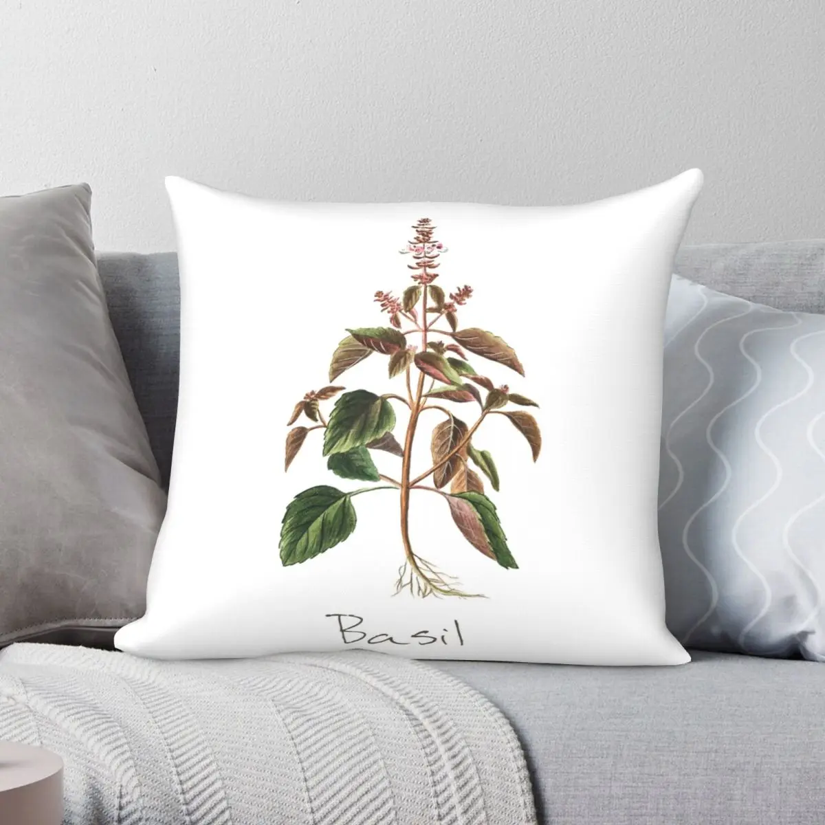 Basil Herb Pillowcase Polyester Linen Velvet Printed Zip Decor Pillow Case Home Cushion Cover