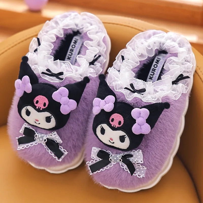 Kuromi Hello Kittys Wear Outside Cotton Slippers Baotou Anime Autumn Winter New Fashion Cute Lace Sanrios Cartoon Child Home