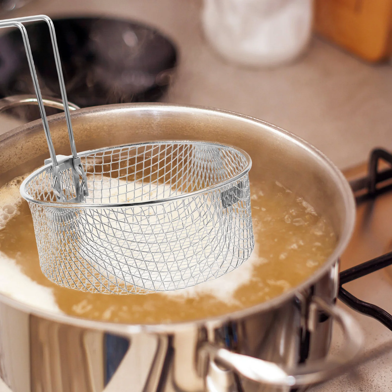 

1pcs Stainless Steel Frying Basket With Handle Large Capacity For French Fries Chips Onion Rings Snacks Deep Fryer Basket