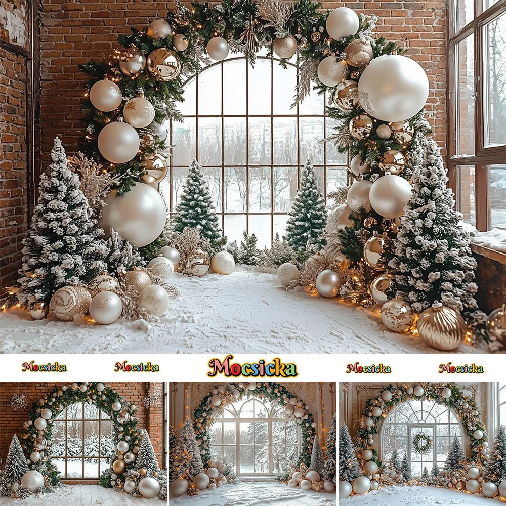 Mocsicka Photography Background Winter Christmas Wreath Window Holiday Decoration Supplies Family Portrait Photo Studio Props