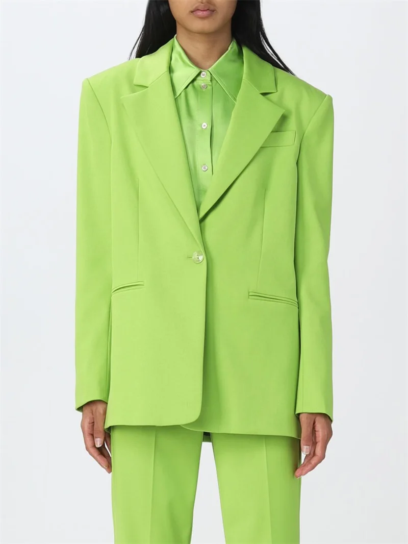 Bright Color Women Suit Set Blazer+Ninth Pants Fashion Green Formal Office Tuxedo Coat Jacket Prom Dress Custom Made Costume