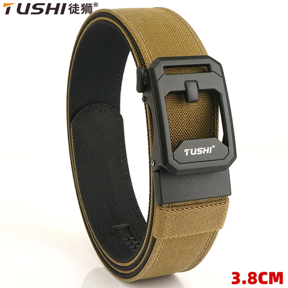 TUSHI New Men's Military Tactical Belt Tight Sturdy Nylon Heavy Duty Hard Belt for Male Outdoor Casual Belt Automatic Waistband