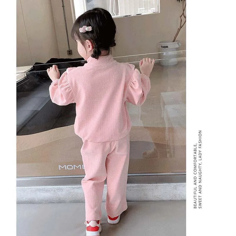 Girl Clothing Set Korean 2024 Autumn Corduroy Girl\'s Suit Sweater + Pants Fashionable Small Fragrance Girl\'s Two Pieces Set