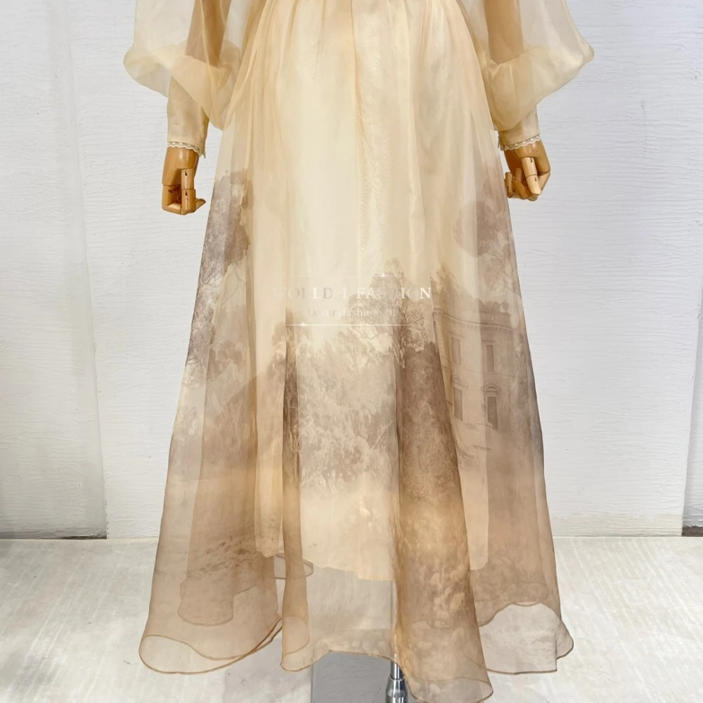 2025 Womens Dresses Long Sleeve Blouse Tops and Floral Print Midi Skirt Set