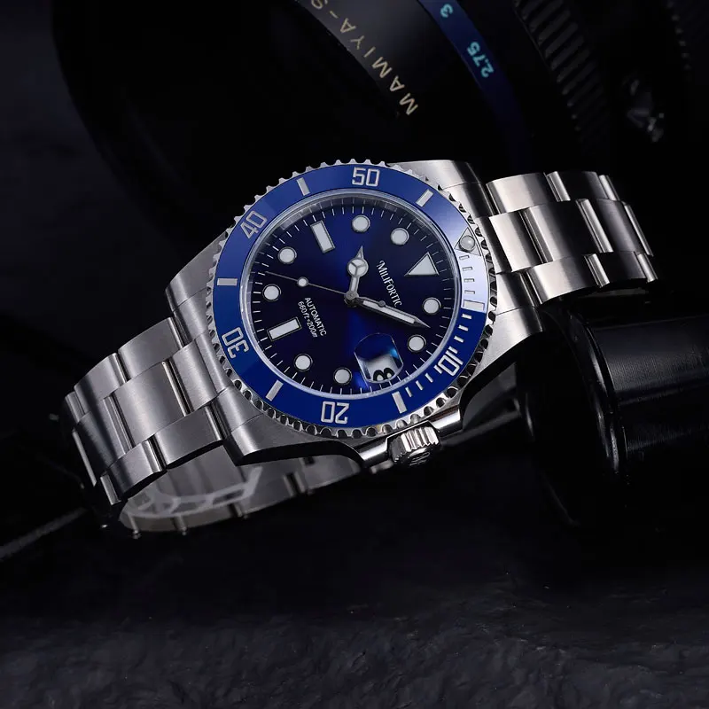 Milifortic 40mm Dive Watches Man D100 Sunburst Enamel Dial 200M Waterproof Stainless Steel Bracelet NH35  Luxury Sports Watch