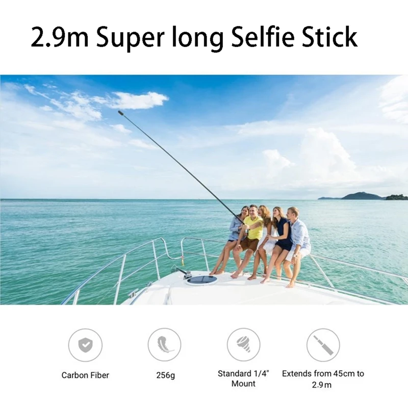 Tongkat Selfie serat karbon, tongkat Selfie edisi tidak terlihat dapat diperpanjang untuk Gopro Insta360 ONE X2/ONE/R pengganti kamera aksi