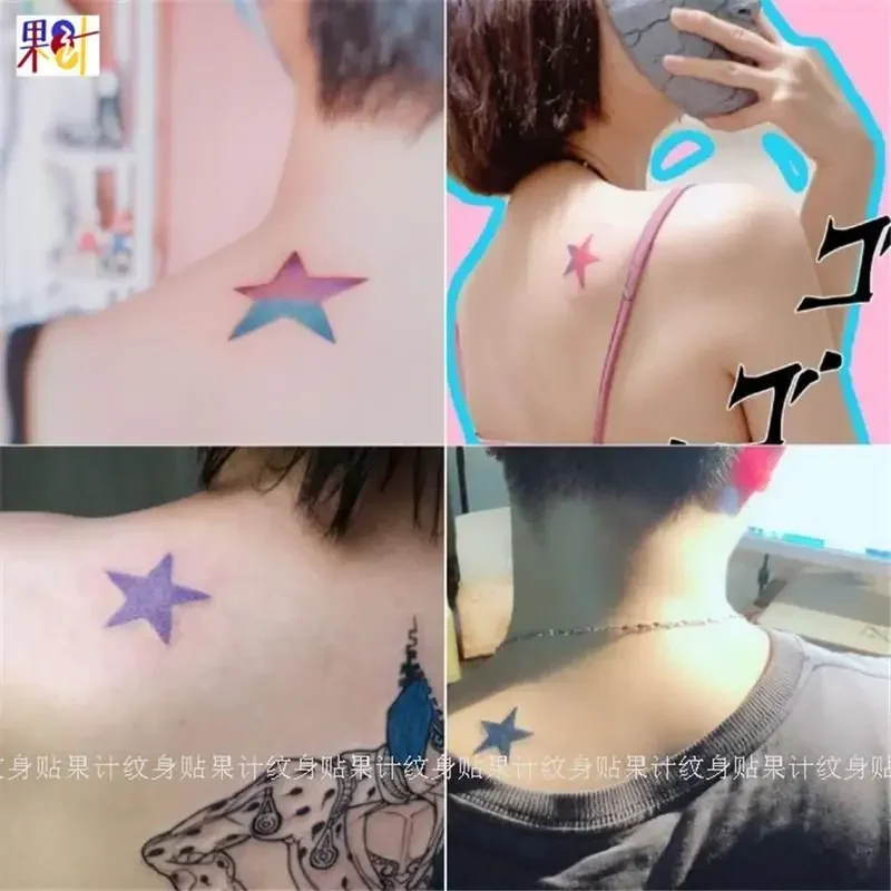 Anime Pink Purple Stars Tattoo Stickers Colorful Lasting Tattoo Art Temporary Tattoos Waterproof Tatoo Cartoon Fake Tattoo