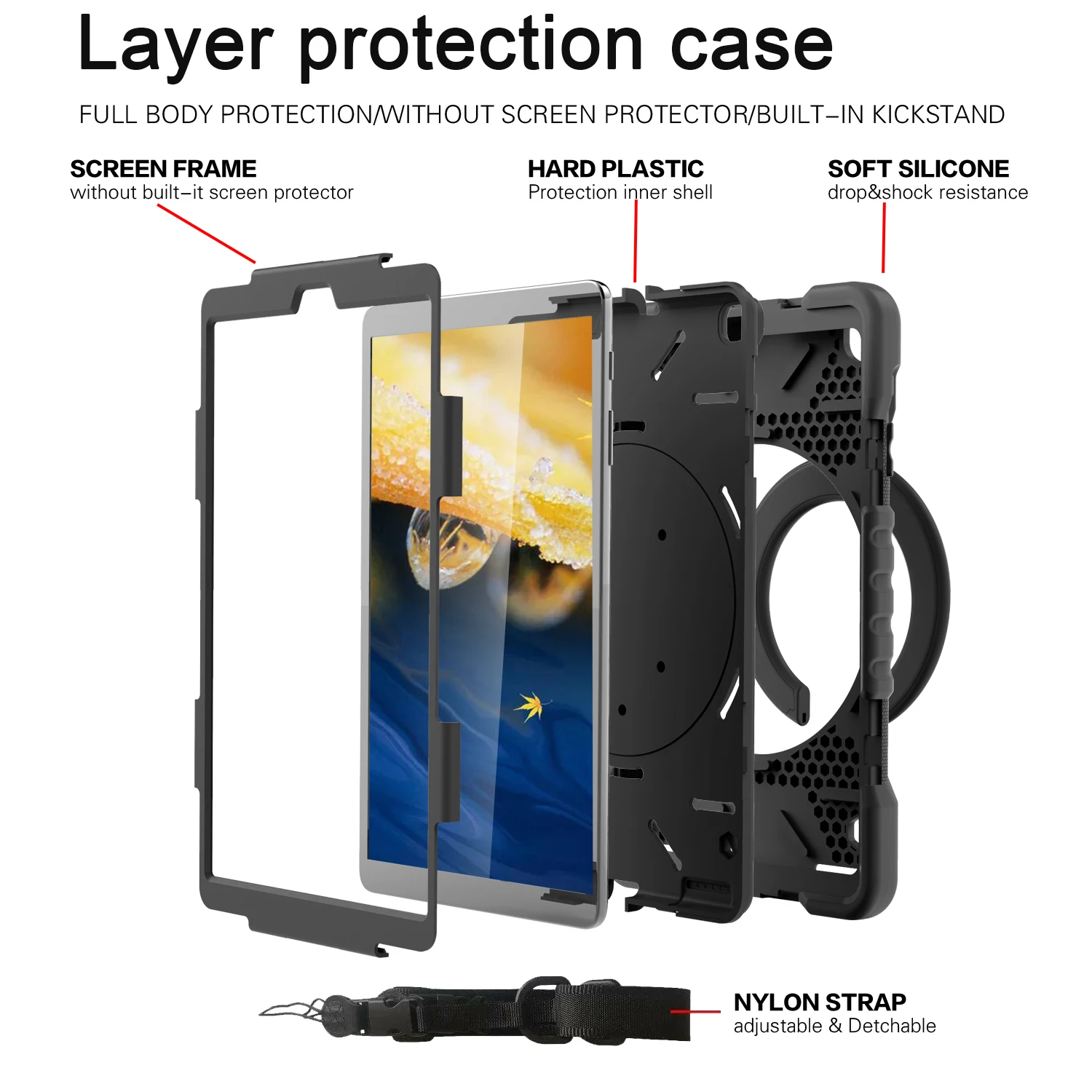 Hybrid Stand Case for Samsung Tab A8 10.5 SM-X200 X205 X207 A7 10.4 T500 T505 T507 A 10.1 T510 T515 Rotating Handle Grip Cover 