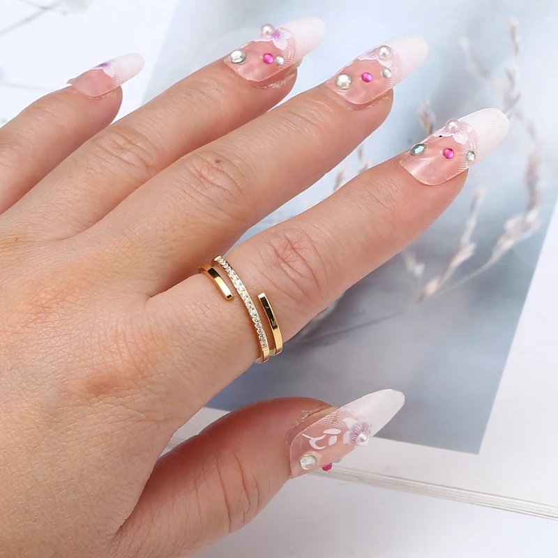 Crossover Von Doppel Schichten Form Cnc Micro-set Zirkon Ring Für Frauen Schmuck Edelstahl Ehering Großhandel Viele – Detail 6