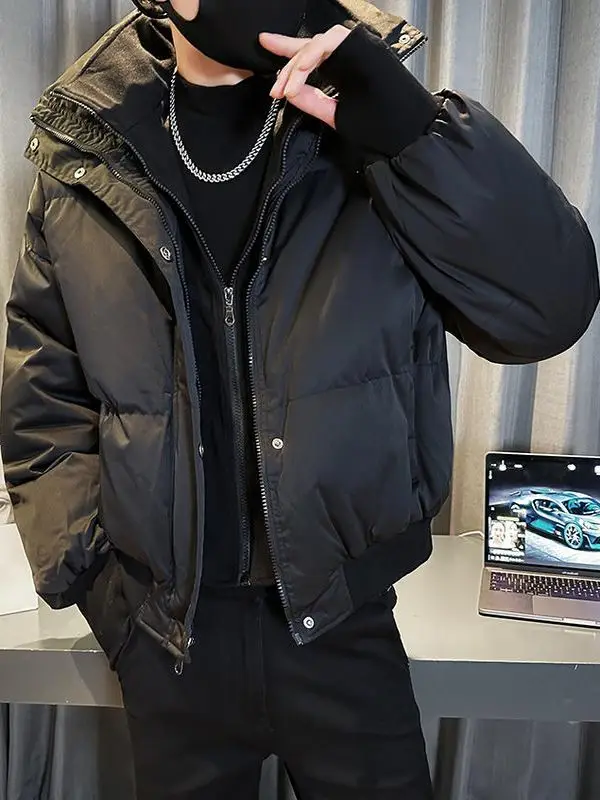 

Men's Thiened Warm Cotton Jaet Bread Sle Outerwear Faionable Ci Casual Long Sve Zipper Closure Stand Collar Coat