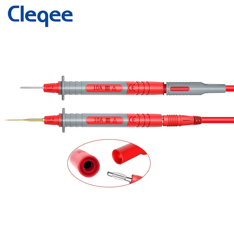 Cleqee P1033Z 4mm Banana Plug Multimeter Test Leads Kit with Relaceable Test Probes 8pcs Sharp 1mm/2mm Test Needles Pins