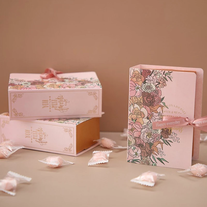 1pc Book Shape Gift Box Ith Ribbon Paperboard Candy Chocolate Present Packaging Box For Wedding Birthday Mother's Day