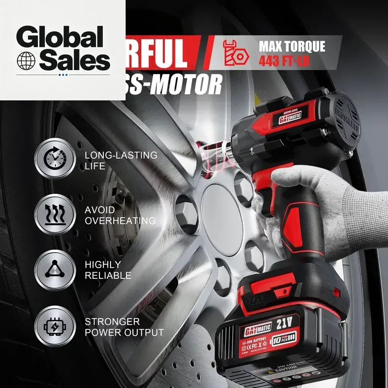 GATmatic Industrial 800Nm High Torque Cordless Impact Wrench 21V Brushless Electric Power Wrench 1/2
