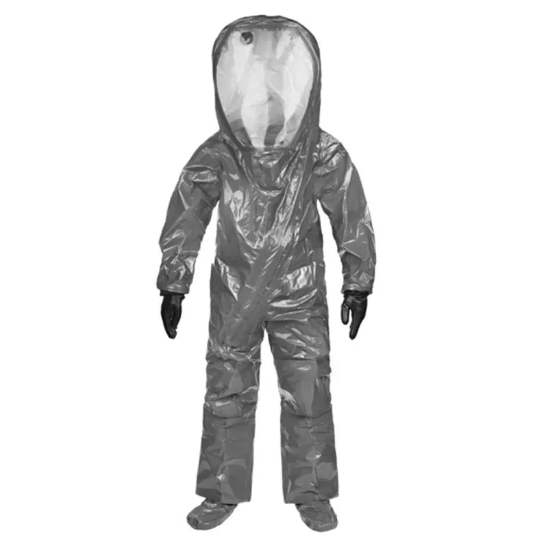 Front-entry fully airtight gas-type chemical protective clothing, gray
