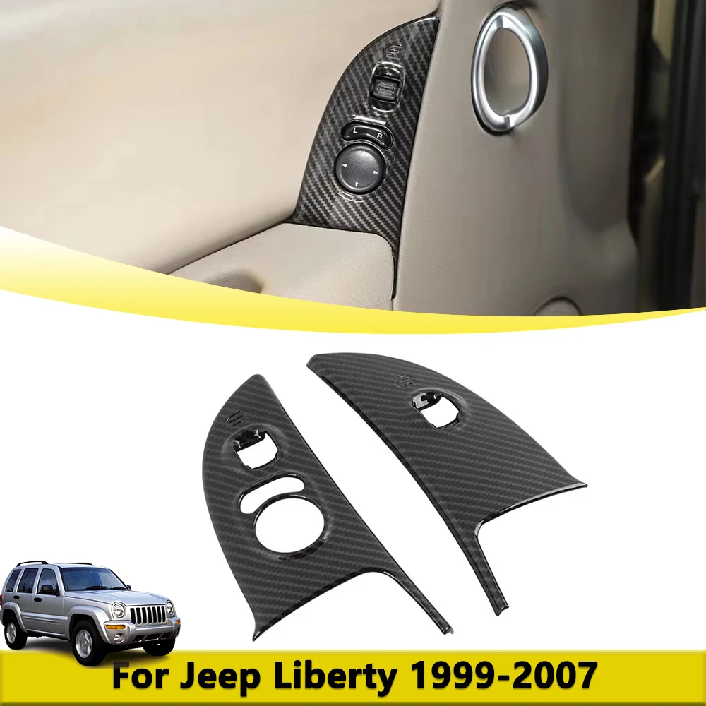 Car Door Control Switch Button Panel Decoration Cover Trim for Jeep Liberty 1999-2007 Carbon Fiber Interior Decal Accessories