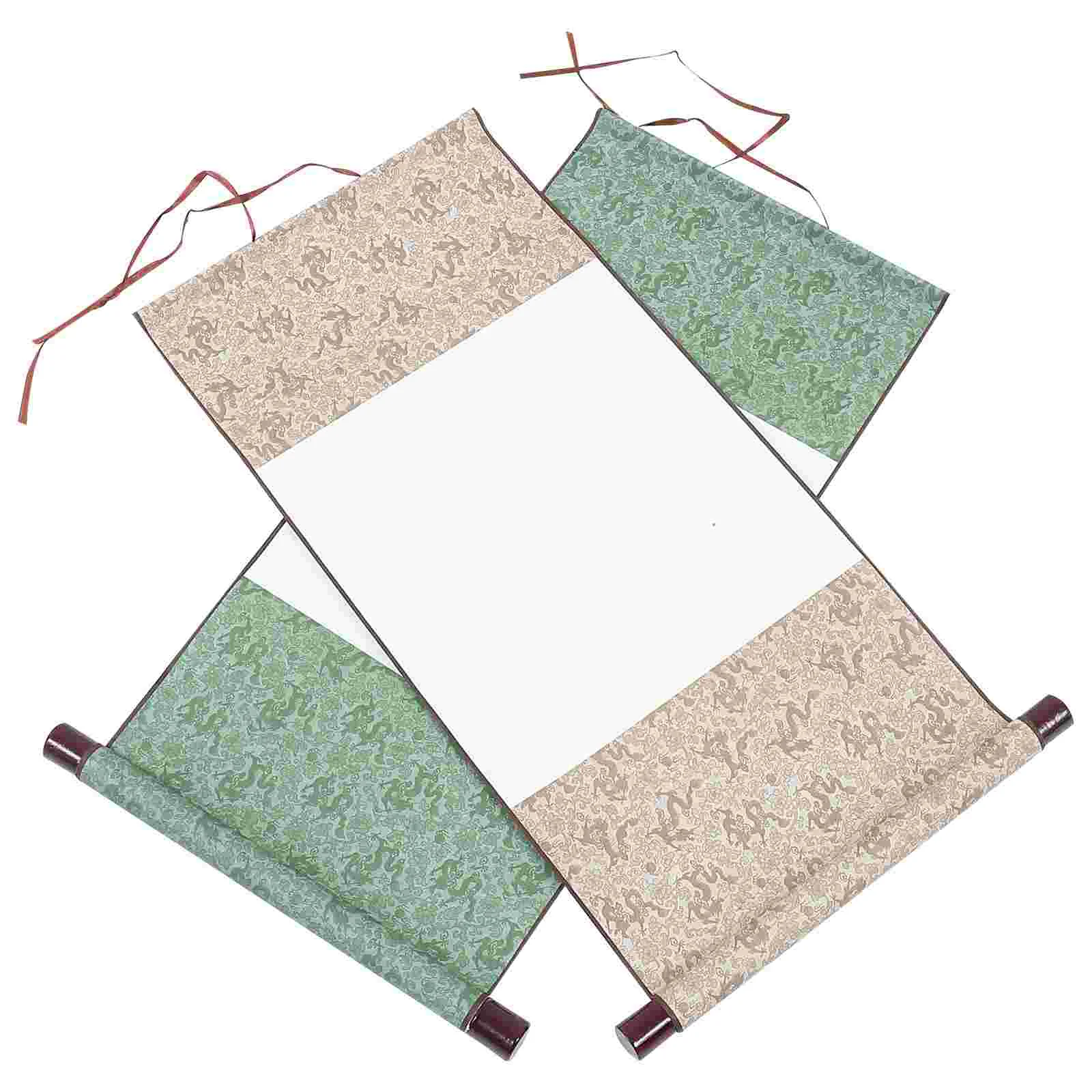 

2 Pcs Blank Paper Scroll Boards Hanging Calligraphy Practicing Chinese Coat Hanger Office
