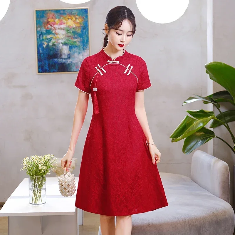 

New Toast Bridal Cheongsam Retro Chinese Traditional Wedding Red Qipao Dress for Women