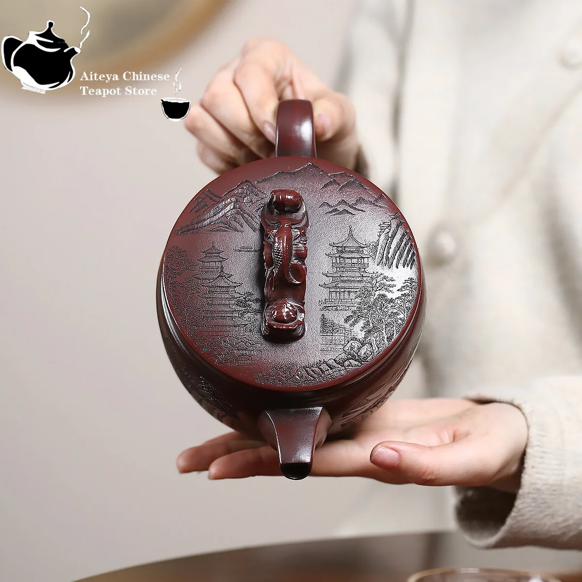 

Chinese teapot Yixing purple clay teapot, original ore ancient black mud, Ruyi Han tiles, large capacity teapot Kung Fu tea set