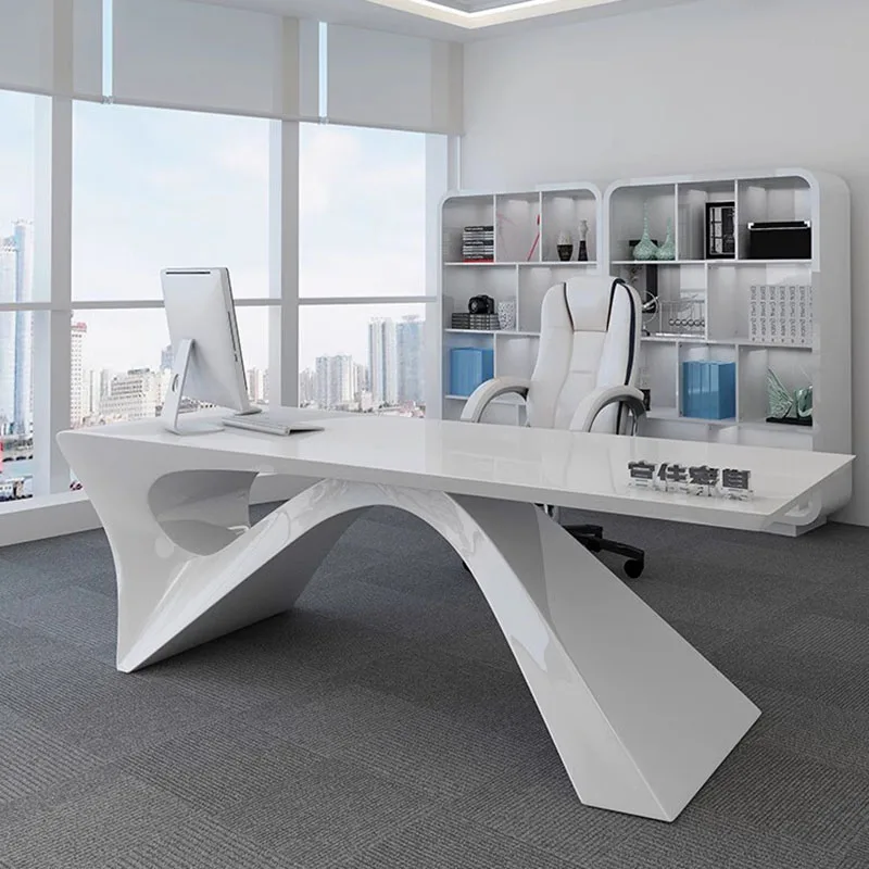 White Computer School Desk Organizer Gaming Workstation Reception Desks Work Writing Mesas De Computador Luxury Furniture