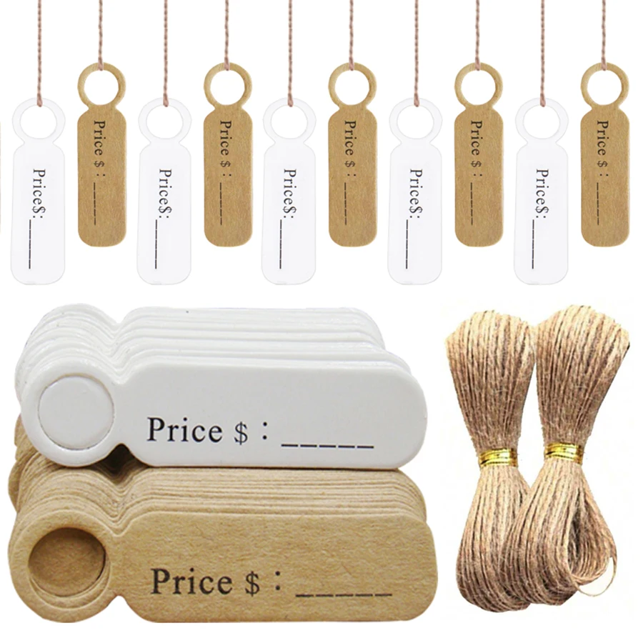 50pcs Clothing Price Tag with 20m Scalable  Hemp Rope Writable Price Label Suitable for Supermarket Store Clothing Accessories