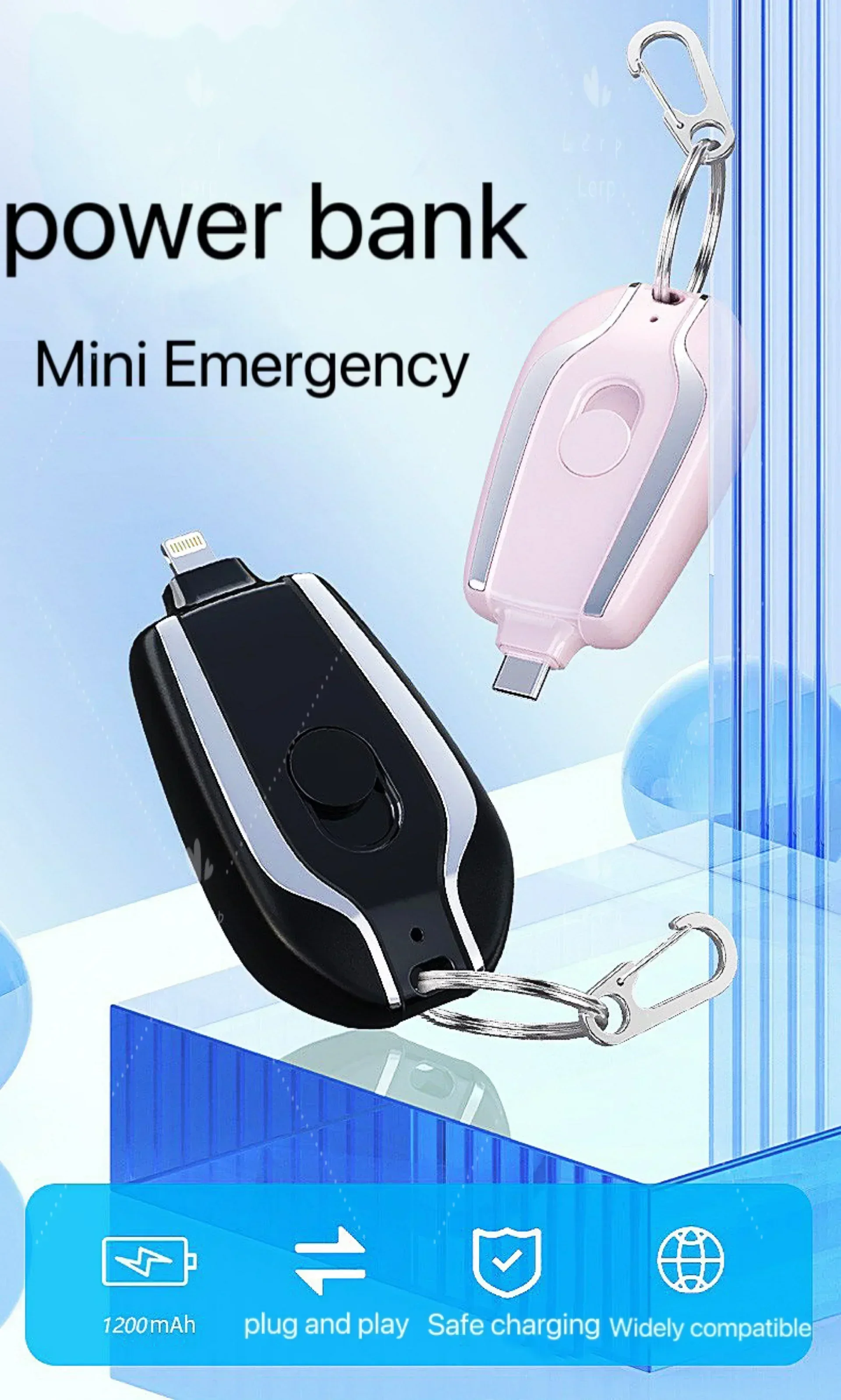 mini mini emergency charging treasure key chain hanging buckle power bank portable gift emergency 1500MAH