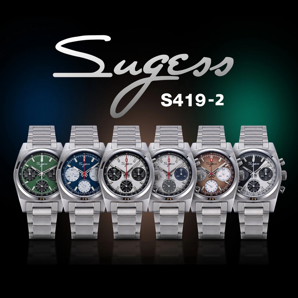 SUGESS S419 37mm メカニカルクロノグラフ 銀色腕時計