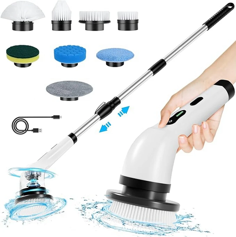 

7 In 1Household Electric Spin Scrubber Kitchen Bathroom Cleaning Brush Rotary Wireless Electric Spin Cleaning Machine