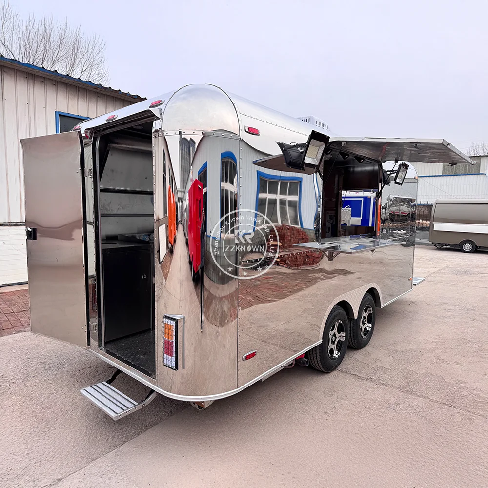    عربة قهوة آيس كريم من الفولاذ المقاوم للصدأ، مقطورة تقديم الطعام المتنقلة، شاحنة طعام همبرغر مع معدات المطبخ بالكامل