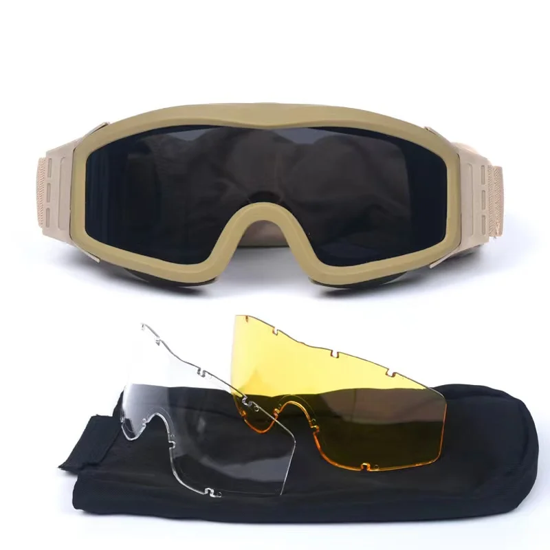 Sports Goggles Glasses Motorcycle Windproof Paintball CS Wargame Goggles 3 Lens Black Tan Green