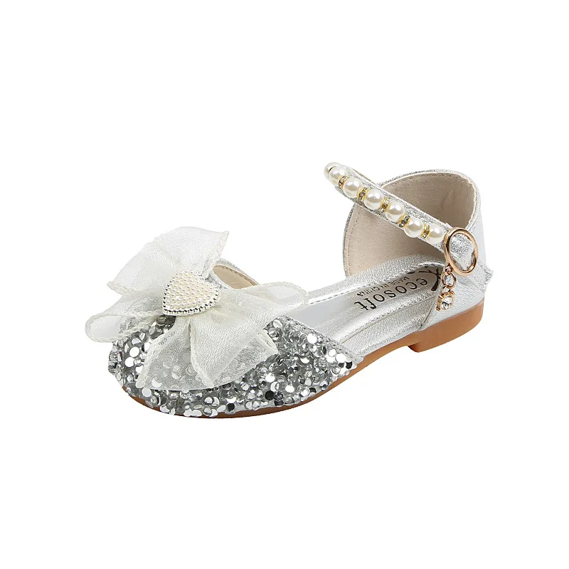 Sandales d\'été en dentelle à paillettes pour filles, chaussures de princesse pour bébés, chaussures de danse en perles, sandales à semelle souple