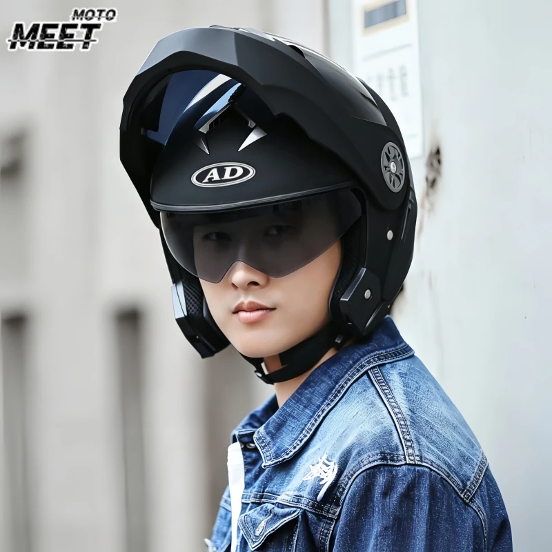Motorcycle Dual Lens Helmet with Internal Sunshade Safety Module Flip Motorcycle Helmet Capacete De Motocicleta
