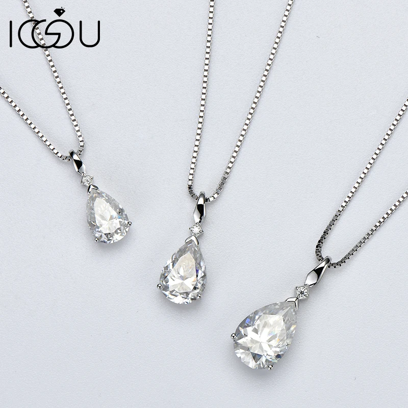 

IOGOU 1,5CT 2CT 4CT сертифицированное ожерелье с подвеской из муассанита в форме капли, 100% стерлинговое серебро 925 пробы, женское ожерелье, свадебные украшения, подарок