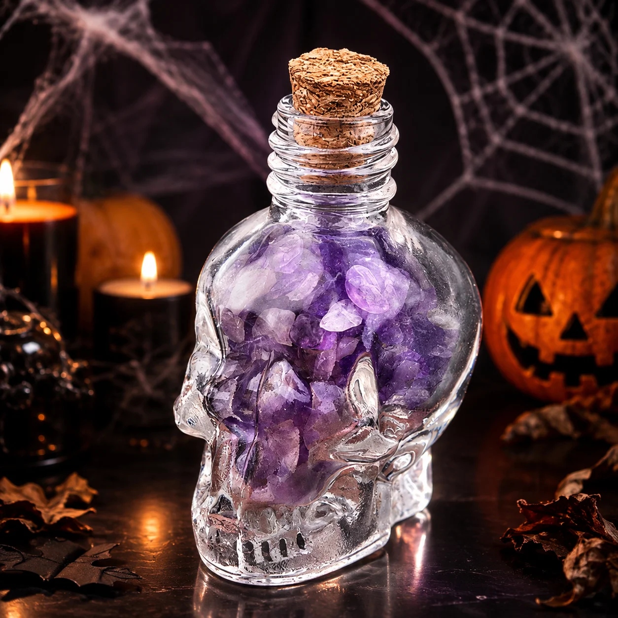3/510pcs Amethyst Skull Wishing Bottle Drifting Bottle Crushed Stone Halloween Decoration Creative Home Desktop Ornament Gift