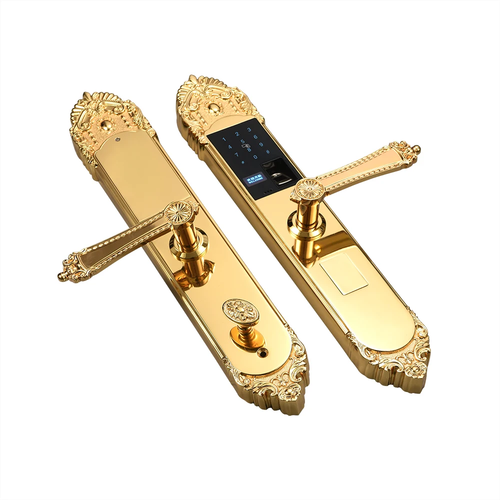 

Taichen Luxury Retro Style Tuya Smart Copper Villa Door Lock With Fingerprint Password Card Key Electronic Lock