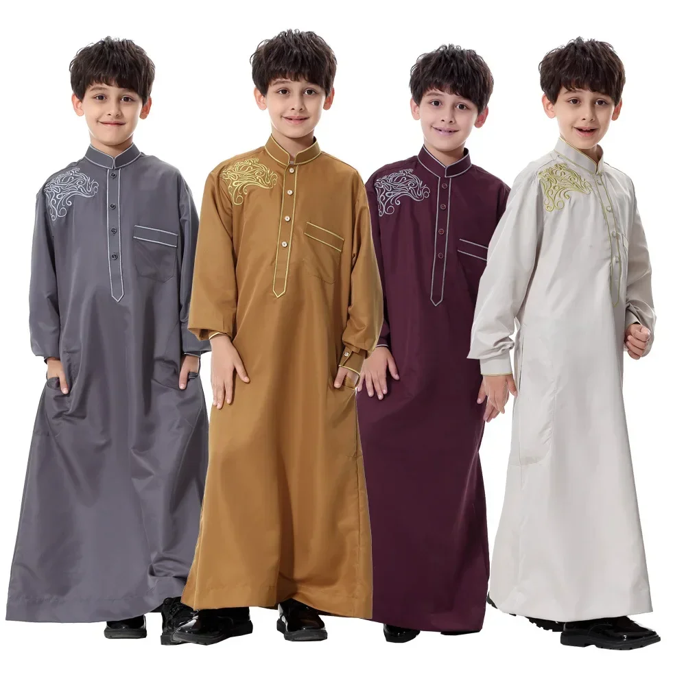 Turco Musulmano Bambini Abaya Jubba Thobe Kimono Ragazzo Thobe Thawb Caftano per Bambini Abbigliamento Islamico Abiti Lunghi Abito Dubai Arabo