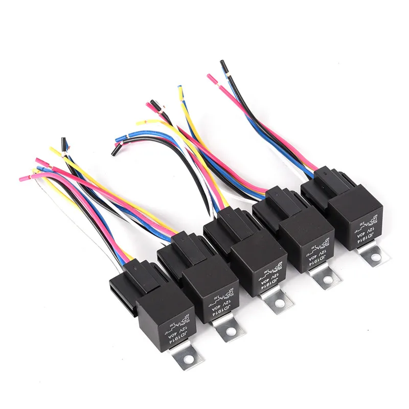 5Pcs Waterproof Automotive Relay 12V 5Pin 40A Car Relay with Black Red Copper Terminal Auto Relay Socket SPDT Harness Cable